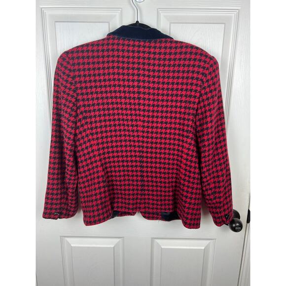 Rena Rowan For Saville Red Black Houndstooth Tweed Wool Blend Blazer 12P - Picture 10 of 10